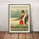 Norwegen-Reiseplakat: Nordlandfahrten der Hamburg-Amerika Linie, 1933 