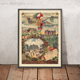 Póster de viaje de Francia: Chemins de Fer P.L.M. Lac du Bourget, Genève, Mónaco, Château de Pierrefonds de Carlo Cussetti, 1890 