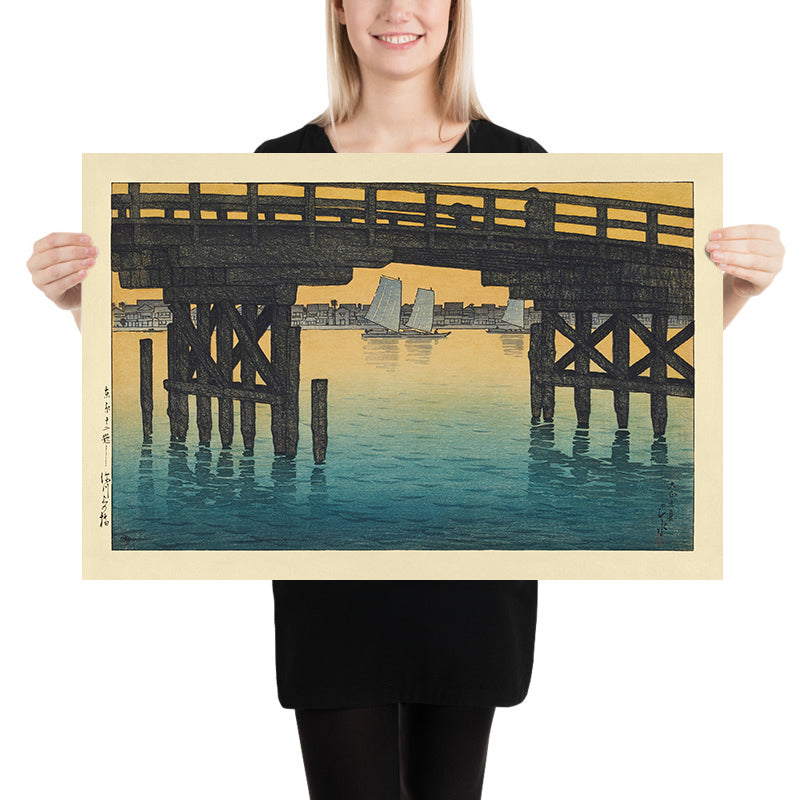 Kaminohashi Bridge in Fukagawa, Tokyo by Hasui Kawase, 1935