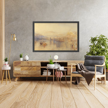 A framed image of Lucerne from the Lake by Turner, 1802