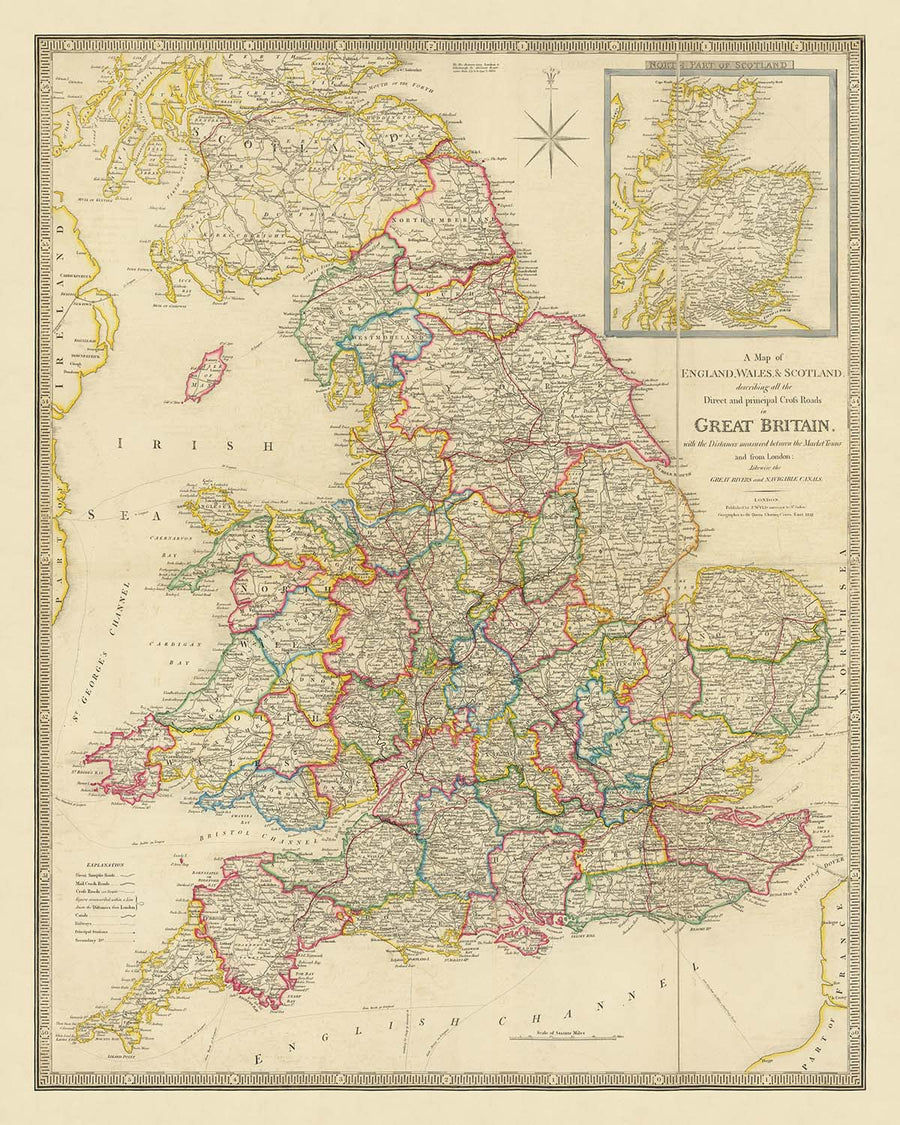 Mappa Antica della Contea di Inghilterra e Galles di Wyld, 1842: Strade a Pedaggio e Strade per Posta 
