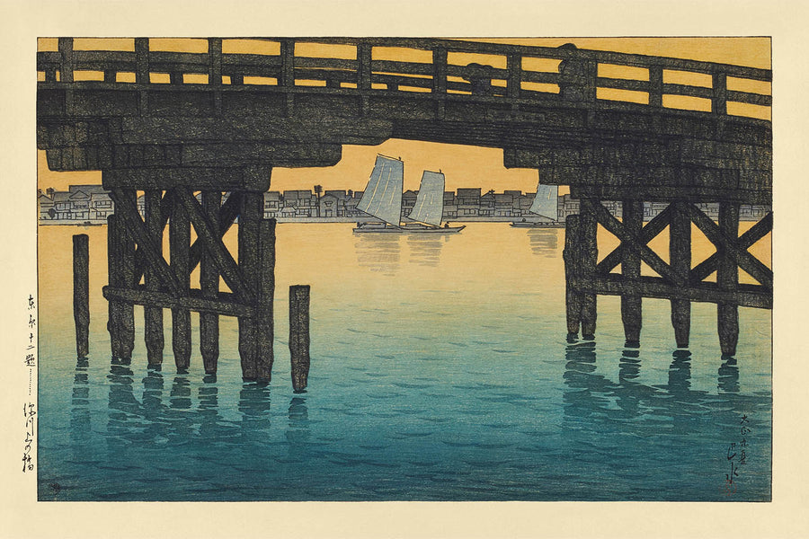 Kaminohashi Bridge in Fukagawa, Tokyo by Hasui Kawase, 1935