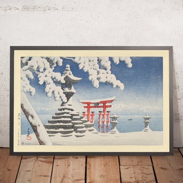 Una imagen enmarcada de Snow at Itsukushima de Hasui Kawase, 1935
