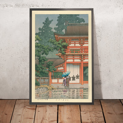 A framed image of Kasuga Shrine in Nara by Hasui Kawase, 1935