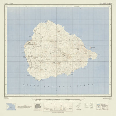 Alte Karte von Ascension Island, 1964: Green Mountain, Georgetown, Straßen, Topographie, Ordnance Style