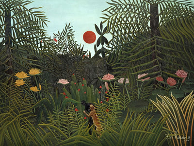 Urwald mit Sonnenuntergang von Henri Rousseau, 1910