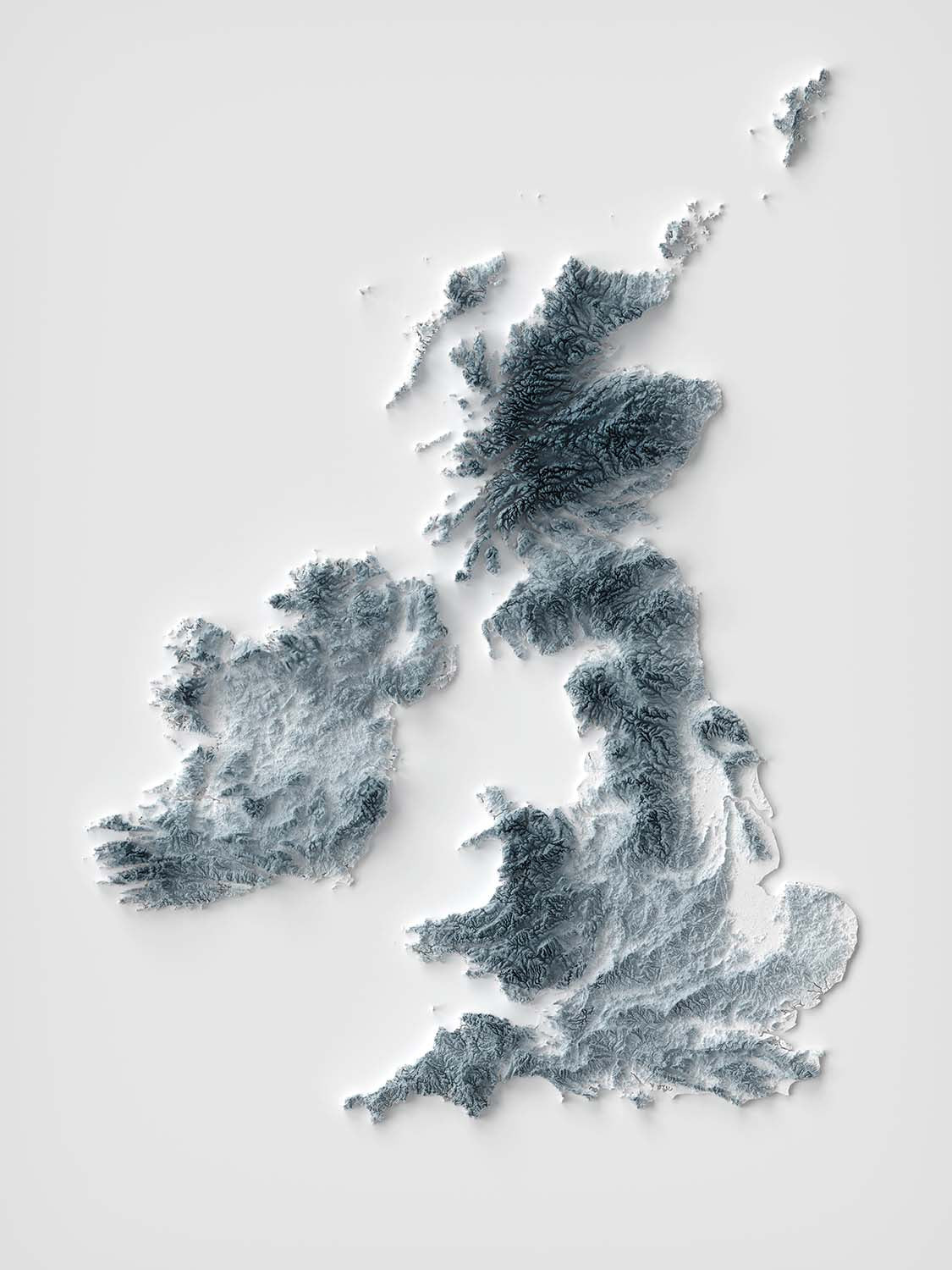 Britische Inseln (Vereinigtes Königreich & Irland) Topografische 3D-Reliefkarte
