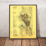 Old Map of Seattle, Washington by USGS, 1909 – Puget Sound, Lake Washington & Elliott Bay
