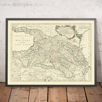 Antiguo y raro mapa del Cáucaso de Santini, 1775: Georgia, Armenia, Tiflis, Ereván, Bakú, mar Negro, mar Caspio 