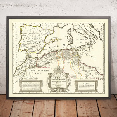 Old Map of Ancient North Africa & Europe by Buache, 1745: Trade Routes, Mediterranean, Balearics