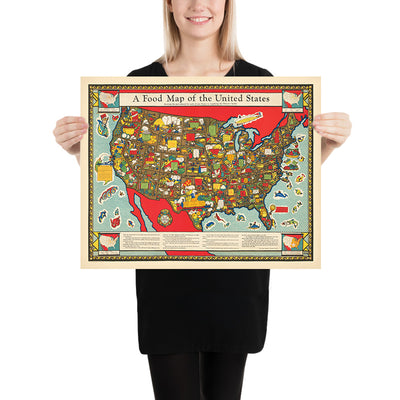 Old Food Map of the USA, 1932: Poultry, Agriculture, Meats, Fish, Sea Creatures