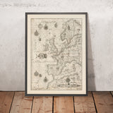 Antiguo carta náutica de Europa de Waghenaer, 1588: Islas Británicas, Islandia, la mítica isla de Brasil 