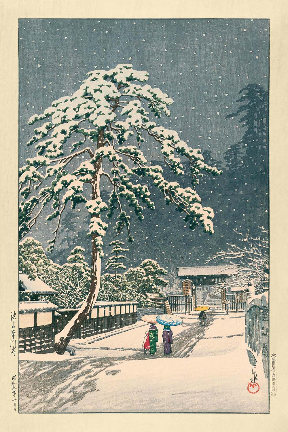 Honmon Temple at Ikegami by Hasui Kawase, 1935