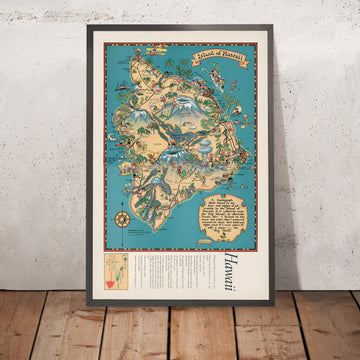 Carte picturale vintage de la Grande Île, Hawaï, 1935 