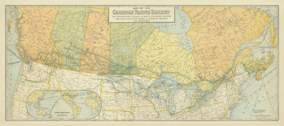 Alte Karte von Kanada und Nord-USA von Poole Brothers, 1912: Eisenbahnen, Große Seen, Hudson Bay, Toronto, Chicago