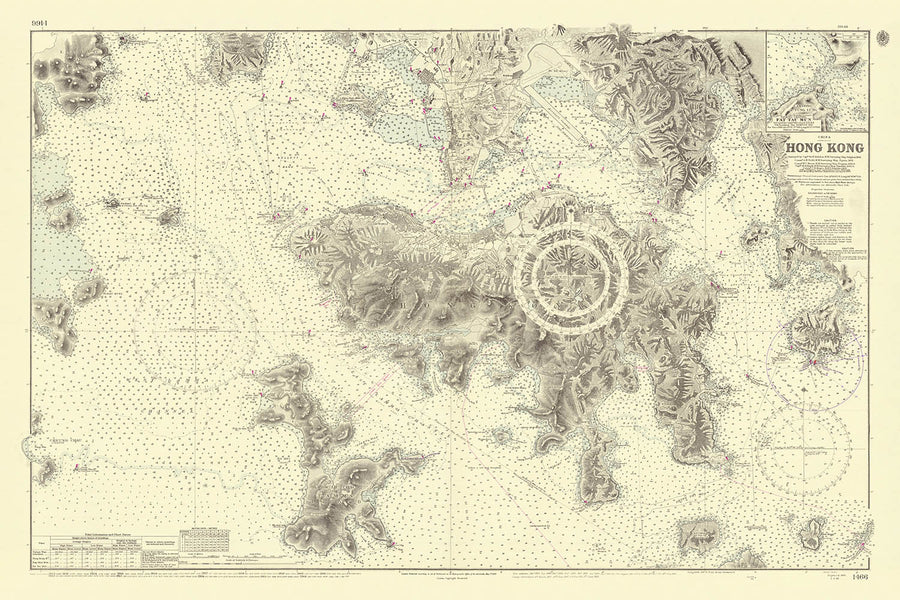 Antica mappa nautica di Hong Kong di Belcher, 1953: Porto di Victoria, Penisola di Kowloon 