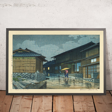 Une image encadrée de Nissaka sous la pluie par Hasui Kawase 1942