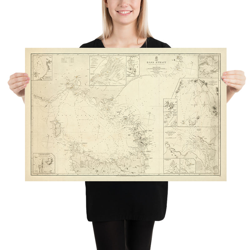 Alte nautische Karte des Bass Strait von Stokes, 1844: Australien, Tasmanien, Port Dalrymple, King Island 