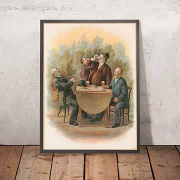 A framed image of Vintage Drinks Poster: Four Gentlemen Dining Outdoors by Henry Jerome Schile, 1892