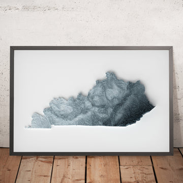 Una imagen enmarcada de un mapa topográfico en relieve en 3D de Kentucky