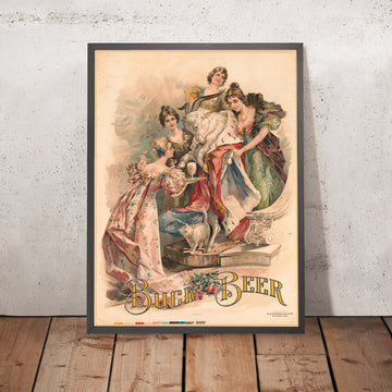A framed image of Vintage Bock Beer Poster, 1880