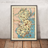 Mapa pictórico de Nueva Jersey de Ruth Taylor White, 1935: Newark, la costa de Jersey, los Pine Barrens, el océano Atlántico, el río Delaware 
