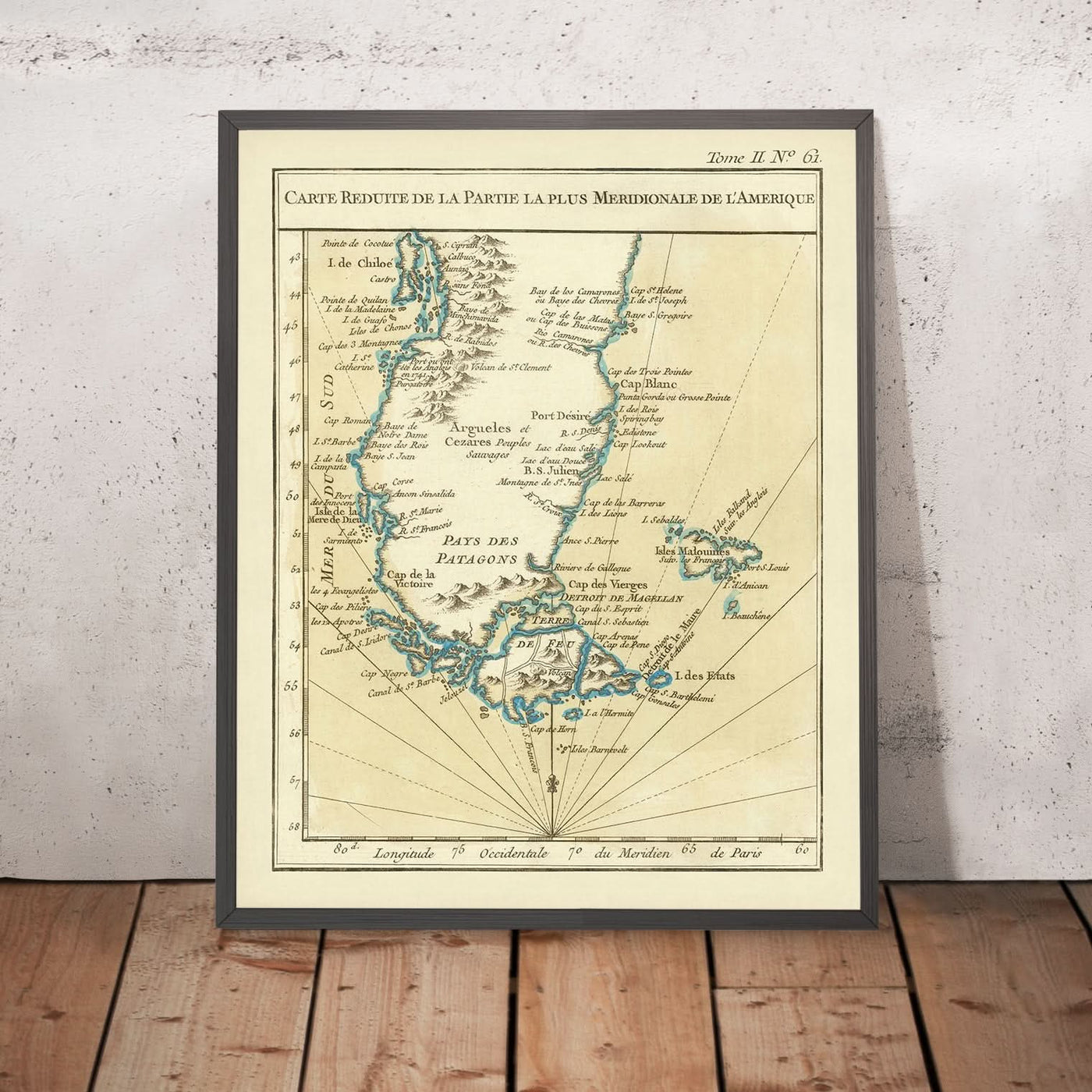 Alte Karte von Patagonien & dem Magellanstraß von Bellin, 1764: Anden, Kap Hoorn, Islas Malvinas (Falklandinseln) 