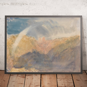 Ein gerahmtes Bild von Crichton Castle (Gebirgige Landschaft mit Regenbogen) von Turner, 1818