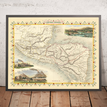 Mapa antiguo de Centroamérica de John Tallis, 1851: Guatemala, Honduras, Antigua, Belice, Territorio de Mosquitos, Nicaragua 