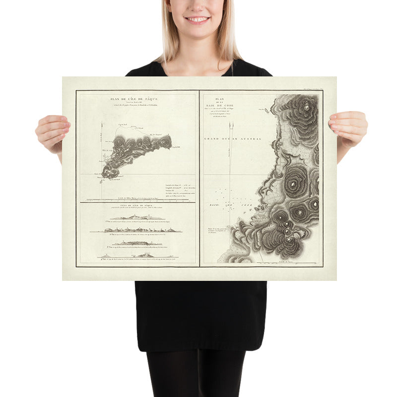 Mappa rara di Pasqua di La Pérouse, 1797: Baia di Cook, Oceano Pacifico 