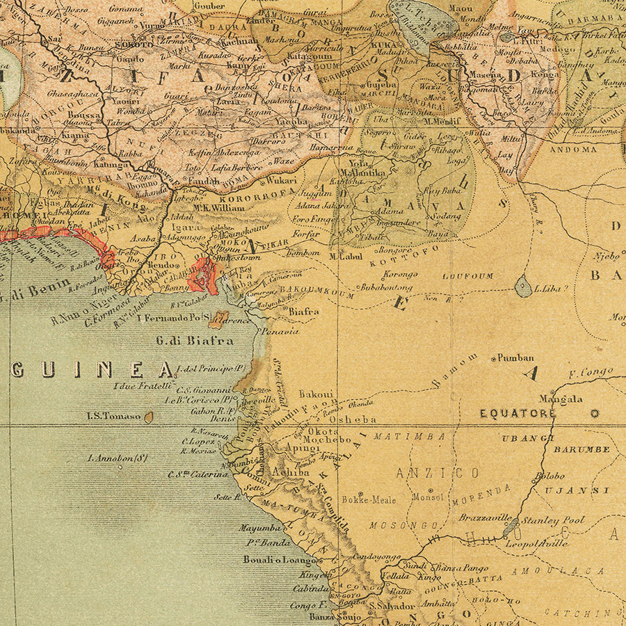 Große alte Karte von kolonialem Afrika von Vallardi, 1885 