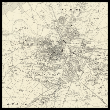 Un antiguo mapa de Ordnance Survey de Shrewsbury