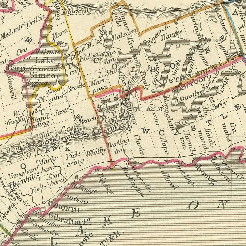 Alte Karte von Kanada von Tallis, 1851: Toronto, Niagarafälle, Eriesee, Kingston, Vignetten