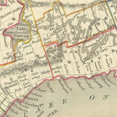 Ancienne carte du Canada par Tallis, 1851 : Toronto, chutes du Niagara, lac Érié, Kingston, vignettes