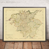 Old Post-Napoleonic Map of Germany by Carey, 1814: Berlin, Munich, Hamburg, Rhine, Danube
