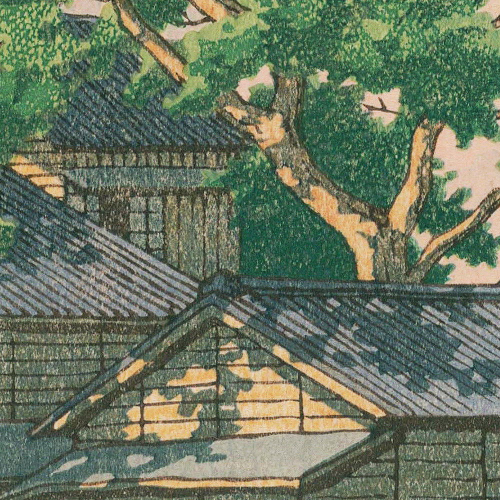 River Village with Boatman and Tree by Hasui Kawase, 1935