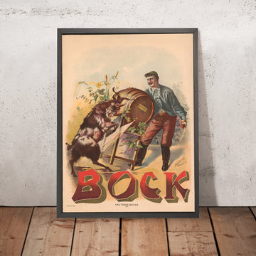 A framed image of The Three Bocks Vintage Bock Beer Poster by Henry Jerome Schile, 1895