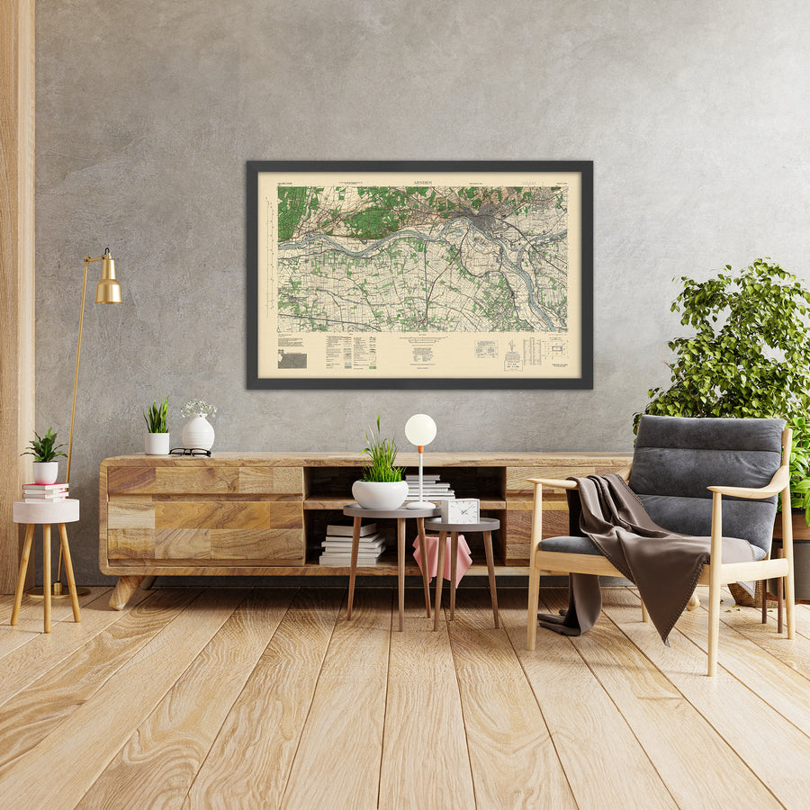 Antigua mapa del ejército de EE. UU. de Arnhem, Operación Market Garden, 1943: río Rin, puentes, polders, ferrocarriles 