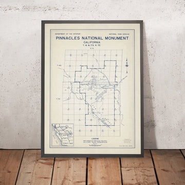 Ancienne carte du Pinnacles National Monument, Californie, 1940 : Bear Gulch, Chalone Pk, Table Mtn 