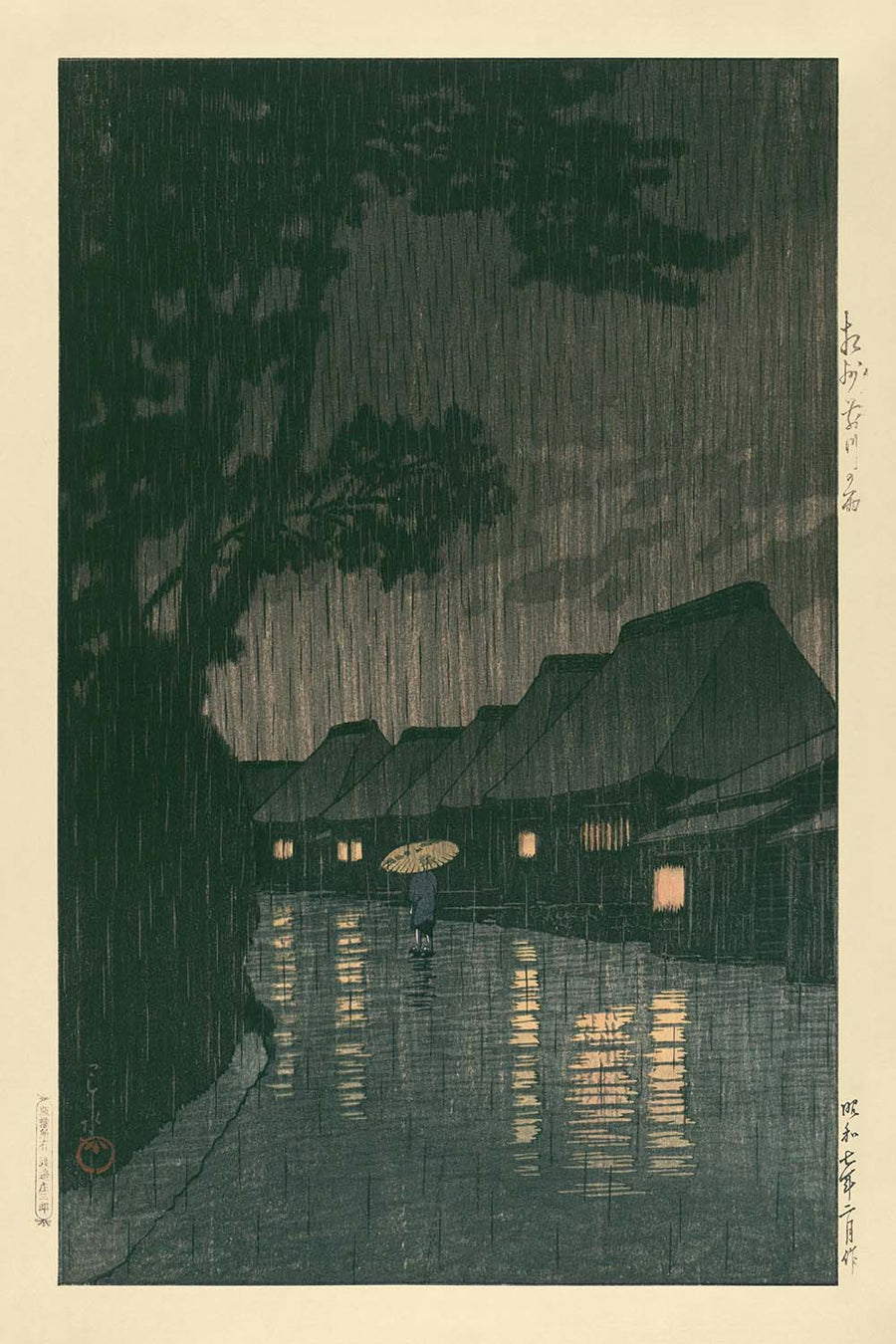 Notte piovosa a Maekawa di Hasui Kawase, 1935 