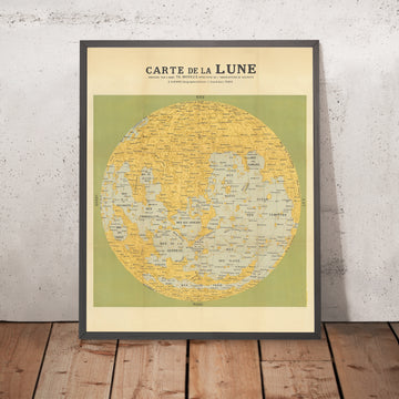 Mapa antiguo de la Luna de Moreux, 1949: relieve, maria y cráteres de impacto, N-S invertido 