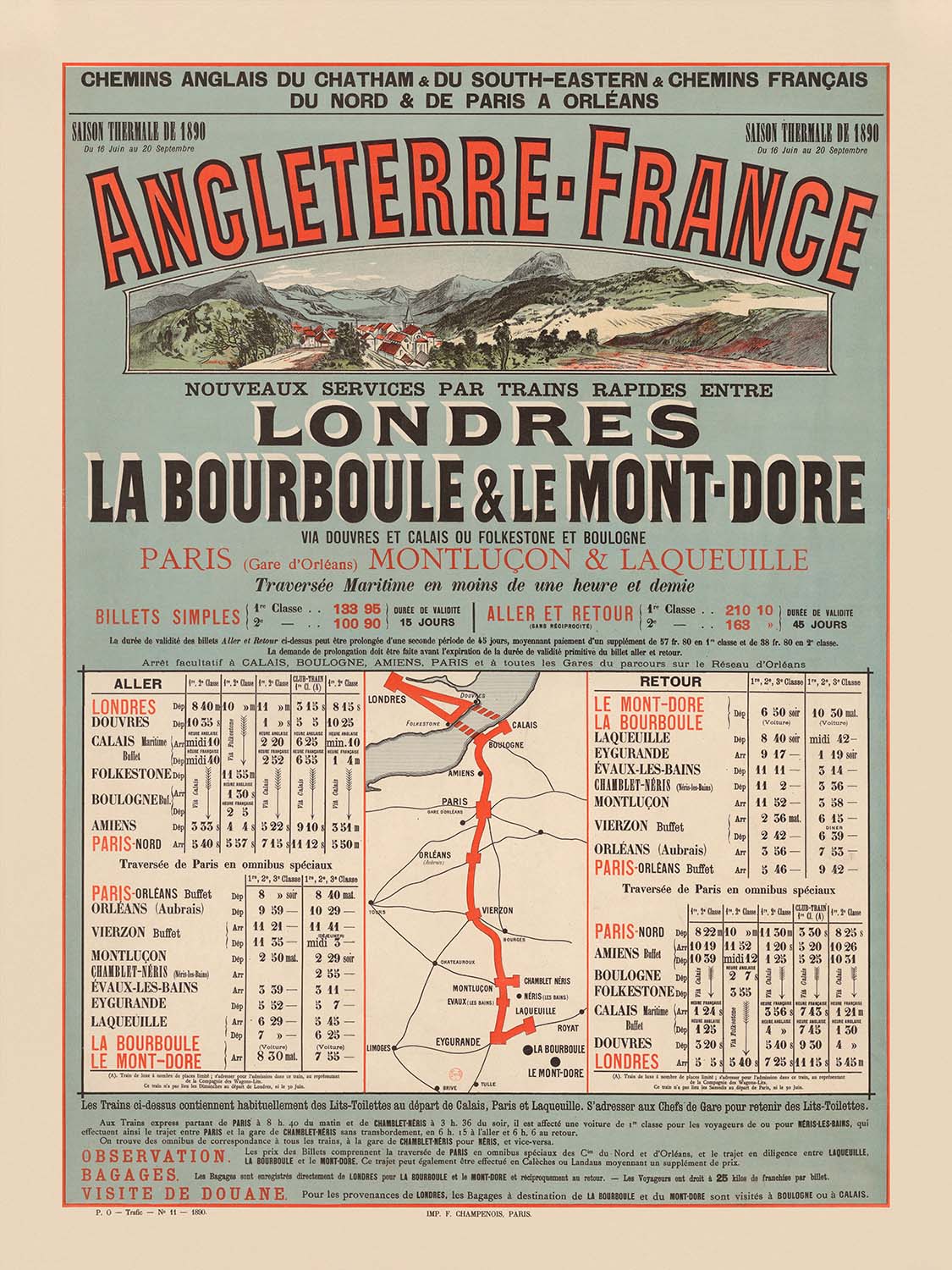 London to Paris Travel Poster: Angleterre–France by Imp. F. Champenois, 1890