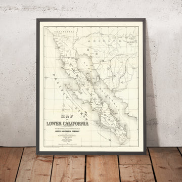 Alte Karte der Baja California Halbinsel, Mexiko von Browne, 1868: Ensenada, La Paz, San Felipe, San Quintin, Golf von Kalifornien 