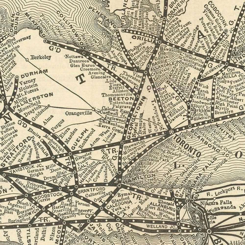 Alte Karte von Ontario und den Großen Seen, 1898: Toronto, Chicago, Niagarafälle, St. Lawrence, Detroit