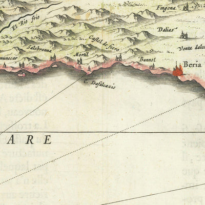 Old Map of Southern Spain by Blaeu, 1640: Granada, Murcia, Malaga, Naval Battle
