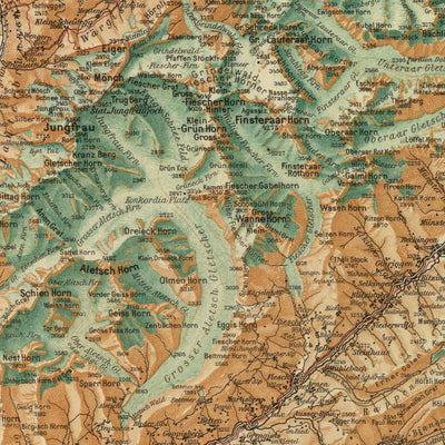 Rare Physical Map of the Alps by Touring Club Italiano, 1929: Mont Blanc, Matterhorn, Monte Rosa, Jungfrau, Lake Garda