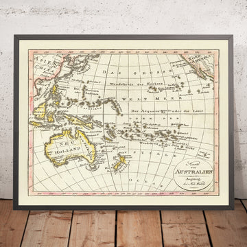 Mappa antica del Pacifico di Walch, 1817: Australia, prime coste, esplorazione europea 