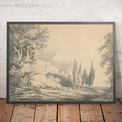 A framed image of Villa d’Este by Turner, 1796