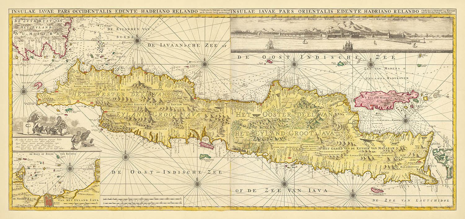 Java Map 1800 Old Map of Java Island by Van Keulen, 1753: Indonesia, Batavia, Sunda ...