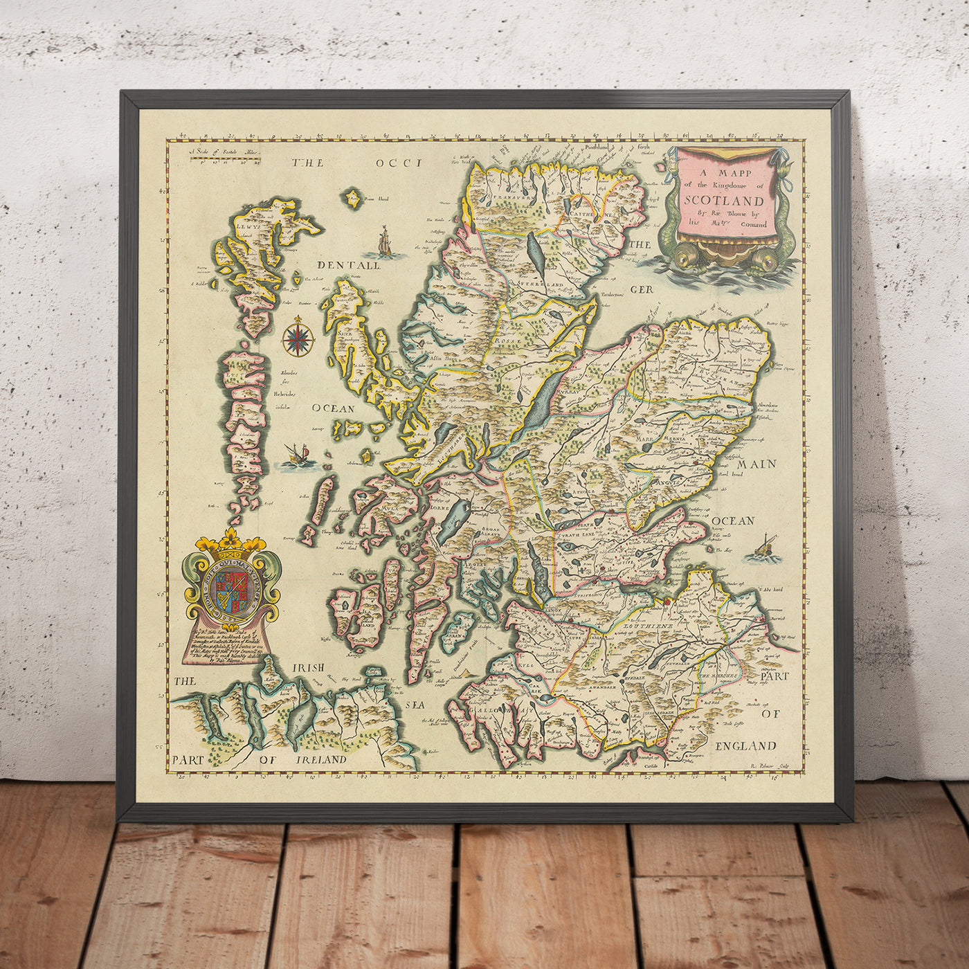 Rare Baroque Map of Scotland by Blome, 1670: Edinburgh, Glasgow, Highlands, Rivers, Loch Ness